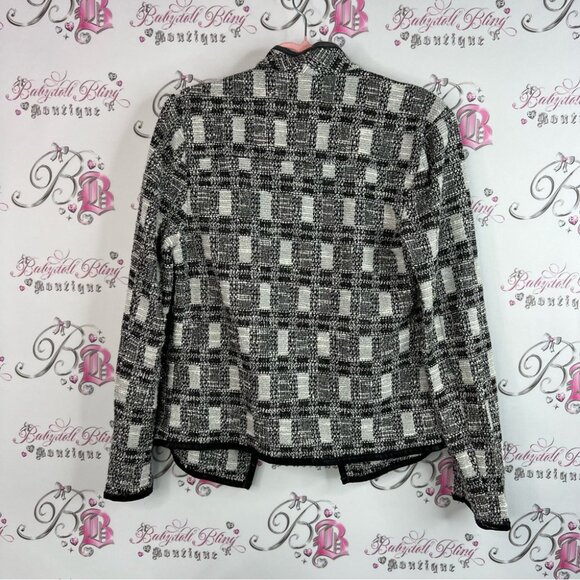 Calvin Klein blazer sweater cardigan tweed Black White Checkered sparkly - Picture 2 of 10